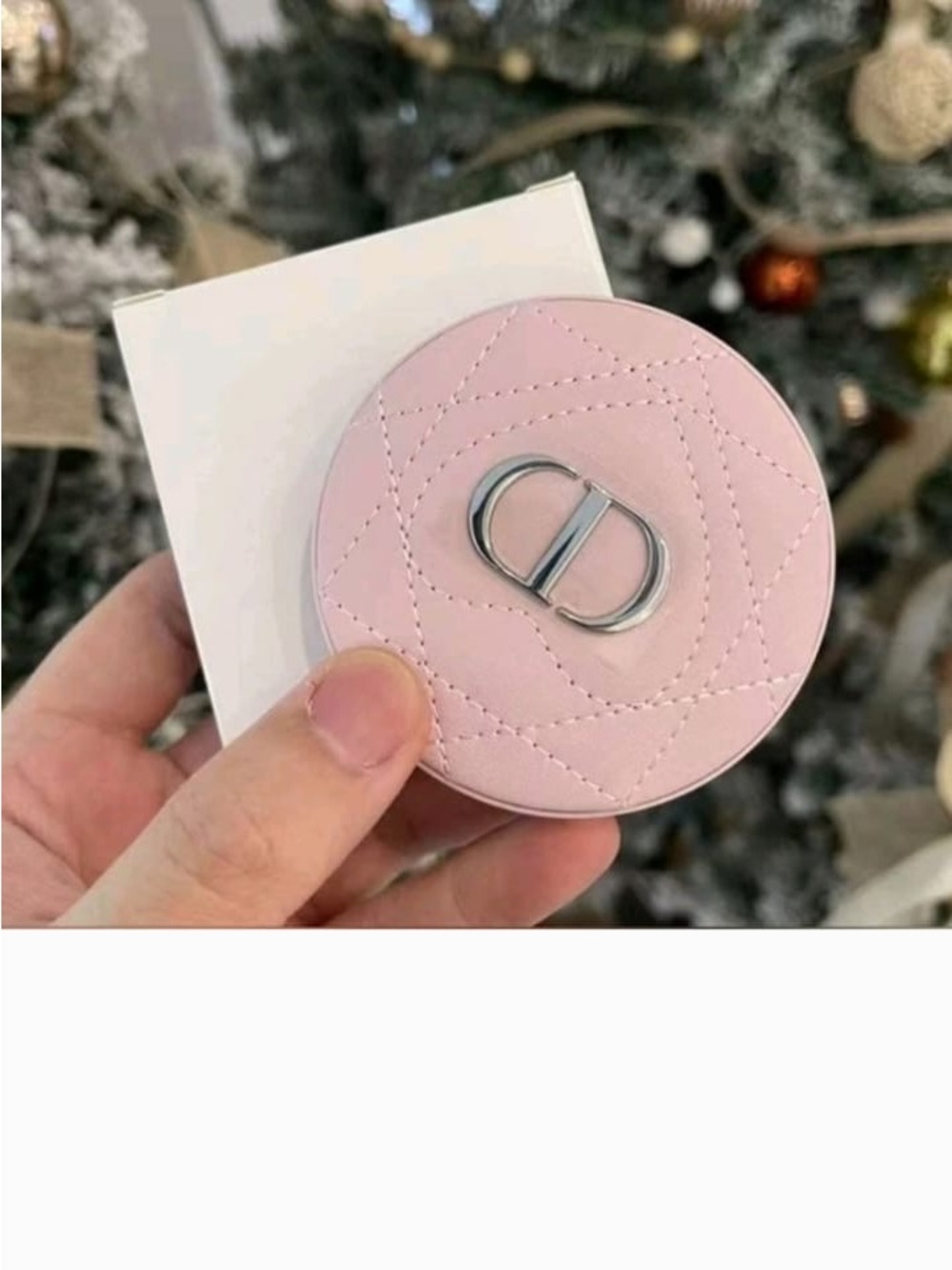 Dior Pink Quilted Compact Mirror with Silver CD Logo - Picture 2 of 5